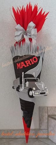Schultüten Bastelset LKW/Truck 1 schwarz-rot-grau Schultüten-Rohling Schultütenzuschnitt 400g Karton
