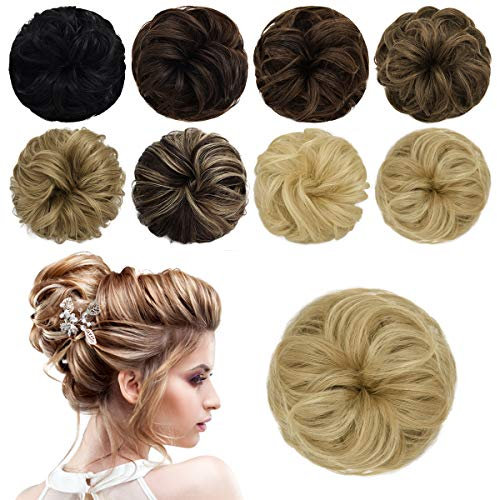 PARXITN Messy Bun Scrunchie Echthaar Zerzauste Hochsteckfrisur Haarteile Chignon Haarteil Wellig Lockig Pferdeschwanz Verlängerung Dutt Haarteile für Frauen