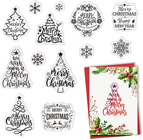 craspire Weihnachten Klare Stempel Weihnachtsbaum Grußworte Frohes Neues Jahr Silikonstempel Siegel Transparente Silikonstempel Für Weihnachtskartenherstellung Dekoration DIY Scrapbooking Prägung