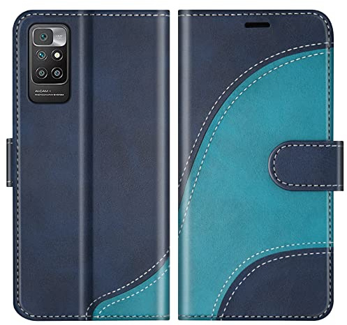 BoxTii Hülle für Xiaomi Redmi 10 4G / Redmi 10 Prime 4G, PU Leder Handyhülle für Redmi 10 4G / 10 Prime 4G, Ledertasche Klapphülle Schutzhülle mit Kartenfächer und Magnetverschluss, Blau