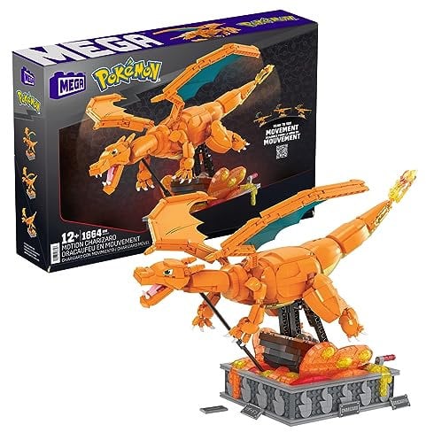 Mega Pokémon Glurak Actionfigur, 1664 Teile, zusammenbaubares, bewegliches Figur, Bauspielzeug, ca. 28 cm groß, ab 12 Jahre Sammelfigut, HMW05