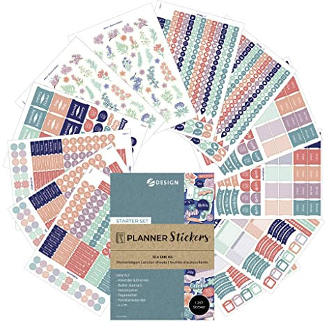 AVERY Zweckform Starter-Set Planner Sticker 1.257 Aufkleber (Bullet Journal Sticker, Made in Germany, f. Kalender, Bullet Journal, Tagebuch, Familienplaner, Bullet Journal Zubehör, beschriftbar) 51060