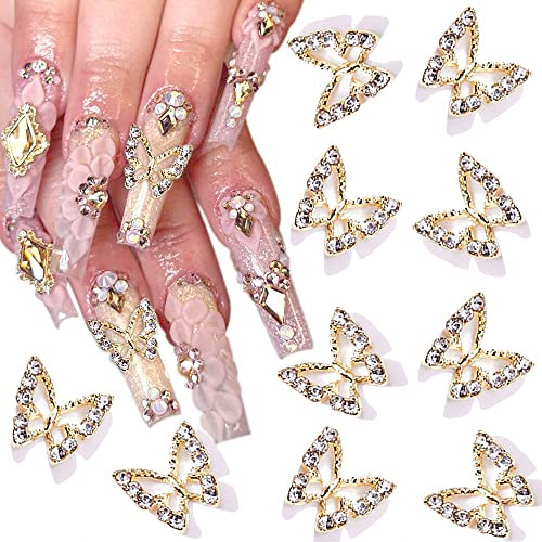 10 Stück Legierung Schmetterling Nagel Charms,3D Metall Schmetterlings Nagel Schmuck Nail Charms Strasssteine Nägel Anhänger Glitzersteine Nail Art Zubehör Nagel Dekoration Nailart Schmuckherstellung