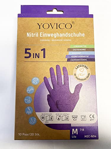 INVIDA Nitril Einweghandschuhe Handschuhe Puderfrei, Latexfrei, Beidhändig passend Menge 20er oder 100er Packung, in 5 Farben und in M und L Größe (Lila 20 Stück, M)