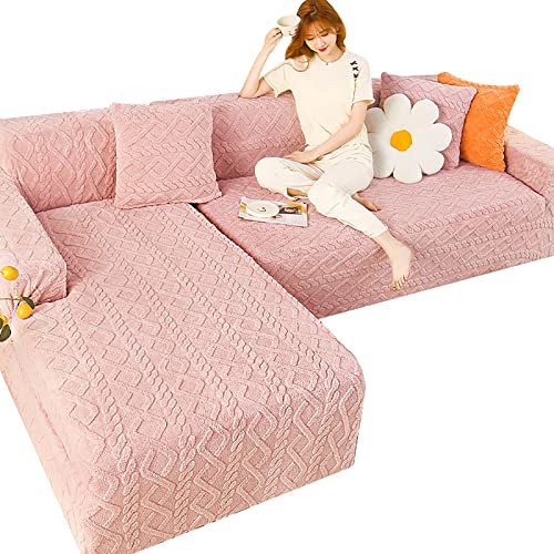 LEGBOX Sofa Überzug Ecksofa L Form Sofabezug Couchbezug Stretch Sofahusse L-Förmiges Couch Hussen für 1 2 3 4 Sitzer Stretch Eckcouch Bezug Sofabezüge (L-förmiges Ecksofa erfordert Zwei) (pink 5)