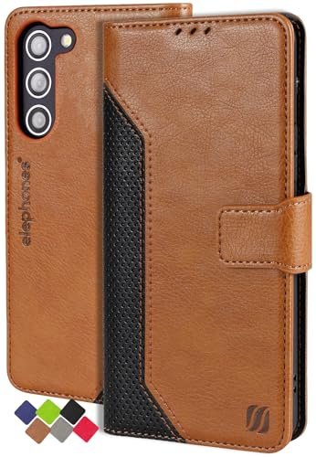 elephones Hülle für Samsung S23 Klappbar Handyhülle mit RFID-Schutz Flip Case Cover Schutzhülle Klapphülle aus PU Leder für Samsung Galaxy S 23 5G - Braun