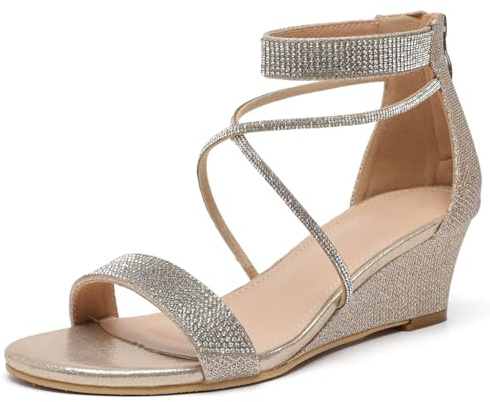 DADAWEN Sandales Compensées Femme Été Sandales à Plateforme Strass Sandale à Talon Compensé Mode Confort pour Soirée Mariage Chaussure