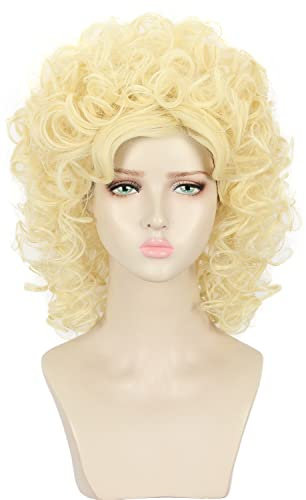 YueHong Lange Lockige Blonde 70er 80er Jahre Perücke Frauen Halloween Cosplay Kostüm Perücke