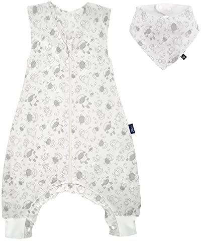 Alvi Sommer-Schlafsack mit Füßen/Sleep-Overall Light/Jumper + GRATIS Halstuch - Schäfchen Beige - Gr. 110 cm