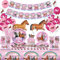 Obussgar 159 Pcs Décorations De Fête D'anniversaire De Cheval - Bannière De Joyeux Anniversaire Sur Le Thème Du Cheval Rose, Assiettes En Papier Serviettes Tasses Ballons Gâteau Cupcake Topper Nappe