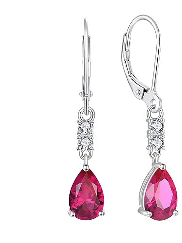 FJ Tropfen Hängend Ohrringe 925 Sterling Silber Rubin Ohrringe Juli Geburtsstein Schmuck Geschenke für Damen Frauen Mutter Freundin Mama
