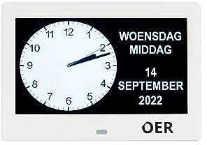 OER - Demenzuhr - Version 2025 - Digitale und analoge Anzeige - Digitaler Kalender und Seniorenuhr - XXL-Bildschirm - Kalenderuhr für Demenz (7 Zoll, WeiB)