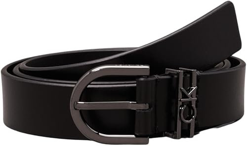 Calvin Klein Damen Gürtel Loop Round Buckle Belt aus Leder, Schwarz (Ck Black), 65 cm