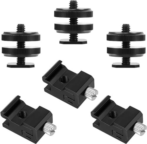 Ticeed 6 Pezzi Shoe Mount Flash da 1/4’’ in Lega di Alluminio, in Clusci 3 Pezzi di Vite per Treppiede da 1/4’’ per Adattatore Hot Shoe + 3 Pezzi di Shoe Mount per Fotocamera-Nero