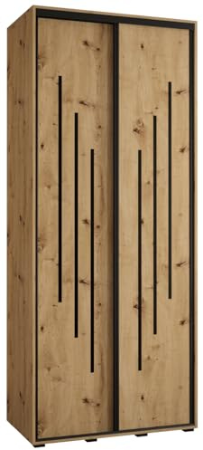 MEBLE KRYSPOL Davos 8 110 Schrank mit Zwei Schiebetüren für Schlafzimmer - Moderner Aufbewahrungsschrank mit Kleiderstange und Regalen - 235,2x110x45 cm - Artisan Artisan Schwarz