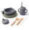 COOLABLE Baby Geschirrset Silikon Kindergeschirr Set mit Saugnapf, BPA Frei 7 Stück Enthält Teller, Schüssel, Trinklerntasse, Ausgießer, Gabel, Löffel und Strohhalmbürste-Schieferblau