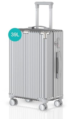 Voyagoux Koffer Handgepäck - 39L, Hartschalenkoffer klein, TSA-Schloss, ABS, 4X 360° Rollen, Robust und Leichtgewicht Suitcase, 23x35x57cm, Silber