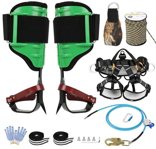 WHXGG Tree Climbing Spikes Set Tree Climbing Gear Kit Adjustable Climbing Spurs Tool Leather Arborist Tree Climbing Kit with Protection Belt for Climbing Hunting Rescue Logging Observation