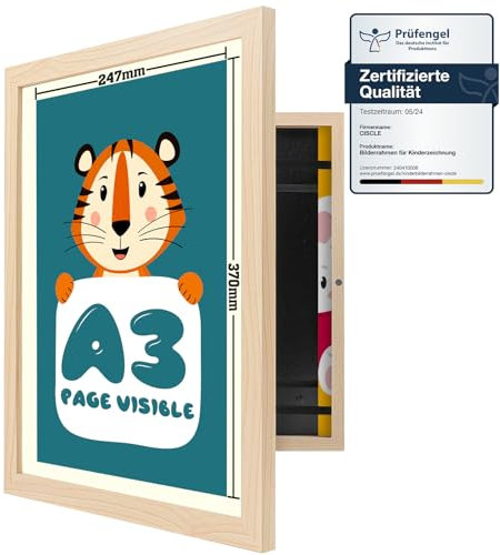 Ciscle Bilderrahmen Kinderzeichnungen, A3 Befüllba Kunstfotorahmen für Kinder, Frontöffnung Bilderrahmen für Kunstwerke, Ideal für Kinderzeichnungen, Kunstprojekte, Schule, Zuhause (Holz)