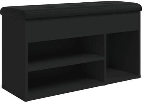 vidaXL Schuhbank, Schuhregal mit Stauraum, Sitzbank Bank mit gepolstertem Sitzkissen, Schuhschrank Schuhablage Flurbank, Schwarz Holzwerkstoff