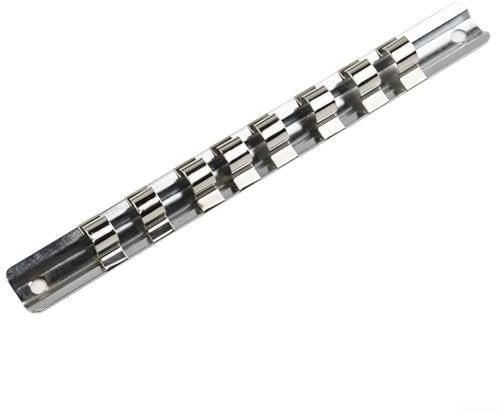 Socket Rack Holder 1/4 3/8 1/2inch with 8 Clips On Rail Tool Organizer Storage, 1/4,3/8 & 1/2 Drive Socket Rail Storage Holder Organiser Clips(3-8)