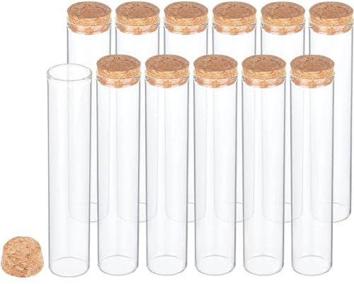 VIVIIHOO 12 tubos de ensayo de 60 mm con corcho. Tubos de ensayo de cristal de alta calidad adecuados para laboratorio, decoración, almacenamiento de líquidos, especias, dulces y perlas.