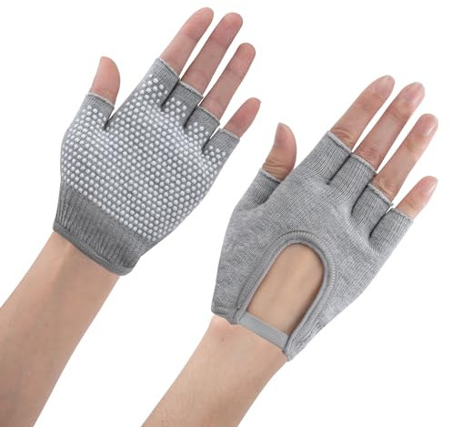 ZLLkeji Yoga Handschuhe rutschfest Atmungsaktiv Pilates Handschuhe Bequem Schweißabsorption Gym Handschuhe Damen mit Weißem Silikon Dots Fingerlose Handschuhe Geschenk Grau