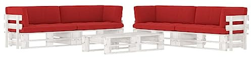 FUDUGEHMIOFWFJJ balkonmöbel,gartentisch,Balkon möbel,bistrosets,6-TLG. Paletten-Lounge-Set mit Kissen Weiß Kiefer Imprägniertbistrotisch,balkontisch,Balkon,gartenlounge,