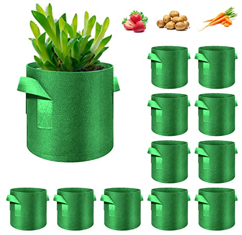 WHATWEARS Pflanzbeutel für Pflanzen, verdickte Vliesstofftöpfe mit Griffen, Gemüse-Pflanzbeutel, Behälter, Stoff-Pflanzgefäße für Garten, Gemüse, Blumen, Pflanzen, Obst, Outdoor, 12 Stück