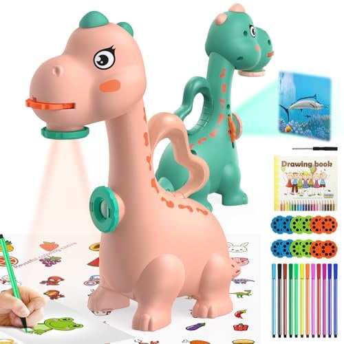 Projecteur de Dessin pour Enfants Garçons Filles Jouets, KETIEE 2-en-1 Trace et Dessine Jouet Projecteur d'Art avec 96 motifs Dinosaures Cadeaux pour 3 4 5 6 7 8 ans Garçons Filles (Rose)
