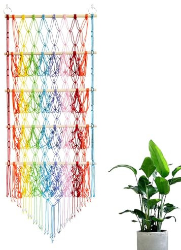 Wandaufbewahrung für Stofftiere,Aufbewahrung für Stofftiere,Puppen-Hängematten-Halternetz | Spielzeug-Boho-Makramee-Hängematte für Kuscheltiere, Wandaufhängung, 4-lagige Puppen-Hängematte, dekoratives