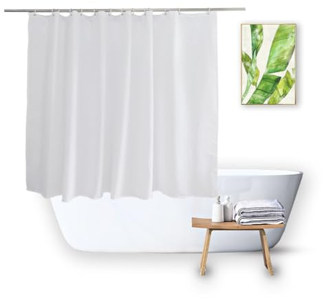 Vosign Rideau de Douche Court en Tissu de 122 cm de Long pour Baignoire, Blanc uni, qualité hôtelière, Lavable en Machine, 183 x 122 cm