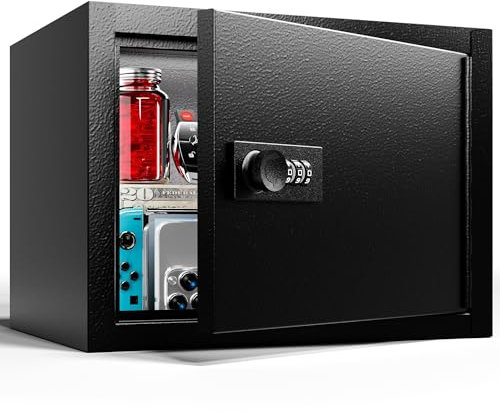 Grimtron Safe Tresor, Mini Tresor Kinder für Zuhause mit Büro, Hotel oder Unternehmen. Geldkassette Abschließbar, Möbeltresor zur Bargeld Wertsachen Geeignet (6,62 L)