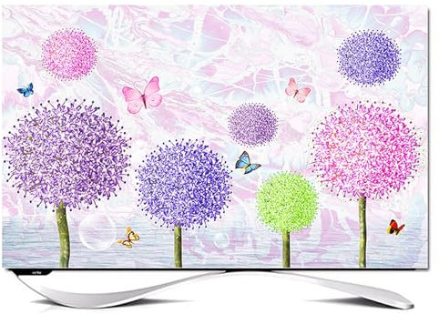Universelle TV-Abdeckung, 81,3 - 203,2 cm (32 - 80 Zoll), Innenbereich, Staubschutz, staubdicht, 3D-Blätter, Blumenmuster, wasserdichte TV-Abdeckung, TV-Displayschutzfolie (Farbe 3,147 - 152,4 cm)