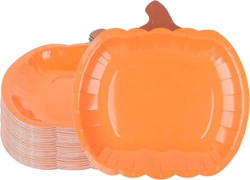 Trusttread 50 piatti da festa di zucca, 23 cm piatti usa e getta a tema autunnale, piatti di carta di alta qualità per la festa del Ringraziamento e di Halloween