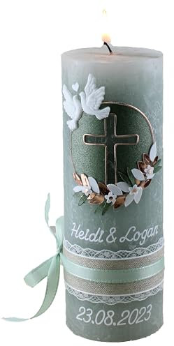 Cerziies® Hochzeitskerze Rustik Heidi und Logan mit Namen und Datum, individuell und handverziert 2556, Variante:Klassischer Docht