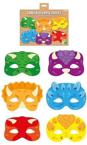 HENBRANDT 6 x Dinosaur Paper Party Masks for Kids Pack of 12 Dino Face Masks Fancy Dress Costume Kids Birthday Loot Bag Filler Party Favours for Boys and Girls