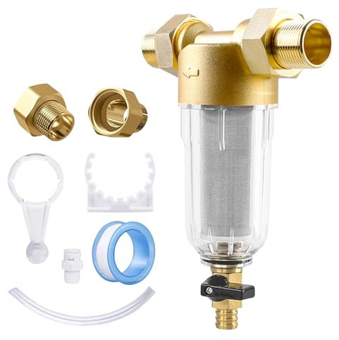 Filtro dell'acqua riutilizzabile, 1 pollice, filtro antirisciacquo, filtro fine lavabile con adattatore da 3/4, prefiltro acqua, filtro sedimentario, spin-down per acqua di pozzo