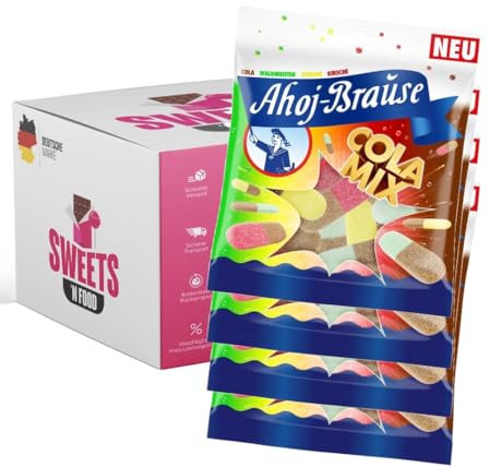 Ahoj-Brause Variationen im Set | 4x150g bis 5x150g | Fruchtgummi Ringe, Kaubonbons, Bonbons, Cola Mix, Fritten | Ahoj Klassiker (Cola-Mix 4x 150g)