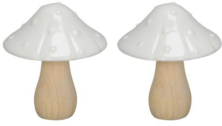 2tlg. Pilz Magic Natur weiß aus Holz und Porzellan H11cm Dekopilz Herbst Deko