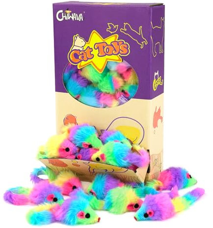 Chiwava Lot de 36 Souris à Fourrure Arc-en-Ciel de 4,5 cm avec hochet pour Chat