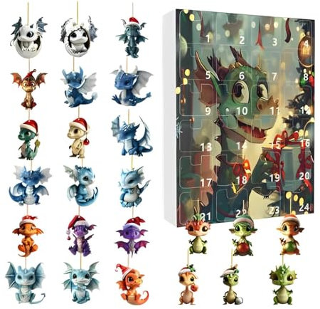 Weihnachts-Countdown-Kalender – Drachen-Adventskalender 2024, Drachen-Adventskalender Ornamente | 24 Tage süßer Drachen-Weihnachtskalender, Countdown