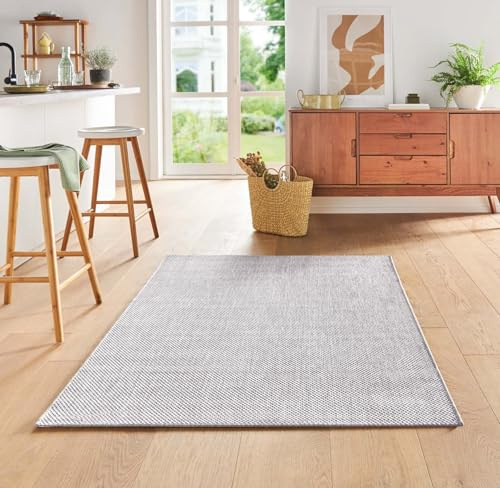 Taracarpet Teppich Flacher Kurzflorteppich für Wohnzimmer, Schlafzimmer und Kinderzimmer auch als Küchenteppich für die Küche in Sisal Optik Creme 120x160 cm