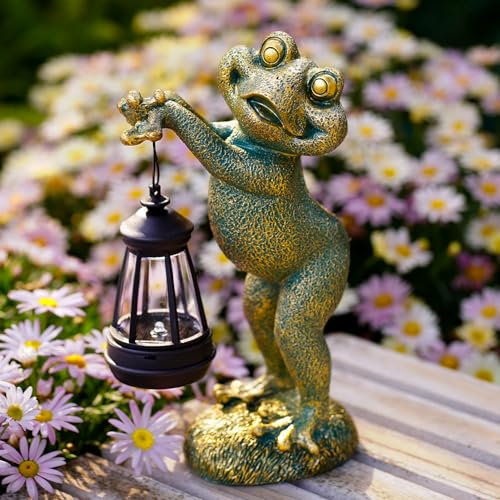 Yeomoo Frosch Deko mit Solarlampen für Außen Garten - frogfiguren mit Solar Lichterkette für Aussen Frosch Solarleuchten - Geschenke für Frauen Mama Männer Gartendeko Balkon Terrasse Deko Kupfer