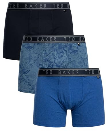 Ted Baker Mens 3-pack Cotton Boxer Briefs, Navy Treasure/Blue Mazarine/Blue, XL UK