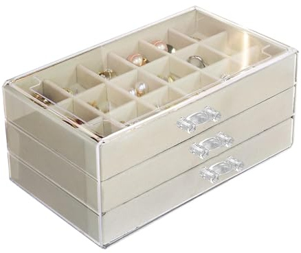 Rock-Sammelbox, 3 Schubladen Rock Collection Box, Mineralien Aufbewahrungsboxen, Fossile Vitrine mit 54 Fächern,transparente Stein-Sammelbox aus Acryl, für Aufbewahrung und Sammlung Steinen Mineralien