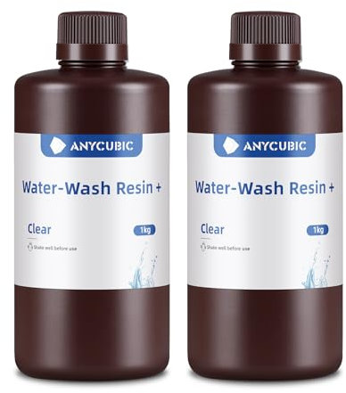 ANYCUBIC Wasser Abwaschbar Resin 2.0, 3D Drucker Resin Water Washable, Anti-Vergilbung, UV Resin 405nm Standard Photopolymer Harz Geringer Geruch für alle LCD 3D Drucker, Transluzent, 1kg, 2pcs