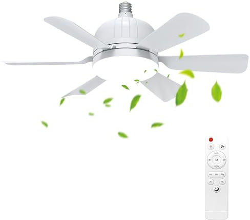NUMNER Ventilador de techo con luz LED y mando a distancia, ventilador de techo regulable, bombilla de 40 W, techo E27, 3 velocidades, 2 colores (blanco)