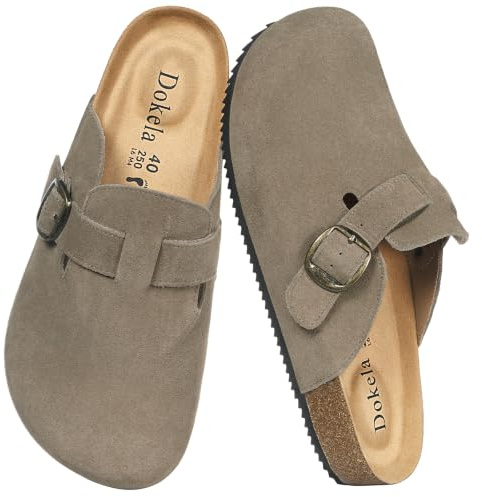 Dokela Clogs Pantoletten Herren Damen Leder Classic Hausschuhe | Kork-Fußbett, Arch Support, Rutschfeste, Bequeme, Komfort, Geschlossene