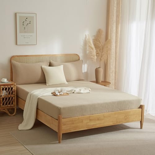 DXHOME Muslin Bettlaken 180x200 Spannbetttuch Braun Baumwolle Weich Uni Atmungsaktiv Muslin Bettlaken 180 x 200 Doppelbett Uni Leintuch für Hohe Matratze Hoher Steg bis 25-30 cm
